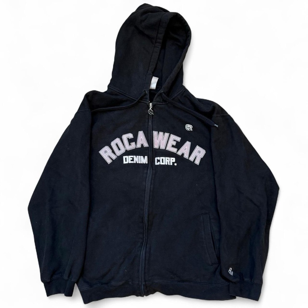 Vintage Rocawear Faded Black Full Zip Hoodie Adult Size Large Heavyweight Y2K
